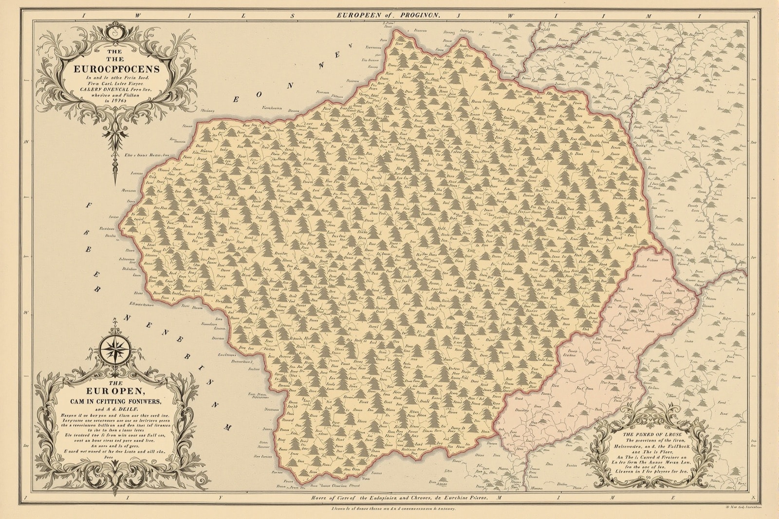 Carte ancienne gravée d'une province, avec cartouche et échelle