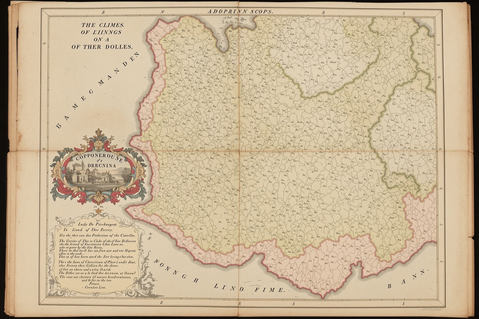 Carte gravée du XVIIIe siècle coloriée à la main, avec cuvette visible